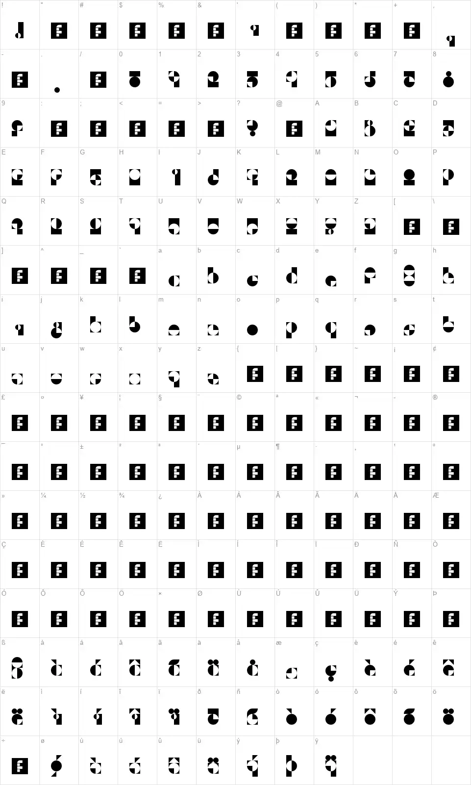 50 Fiftyfont character map