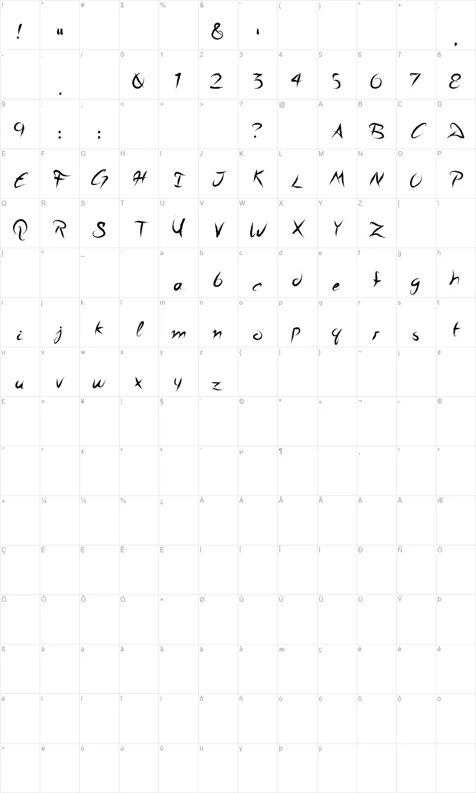 A Quiet Sleepfont character map