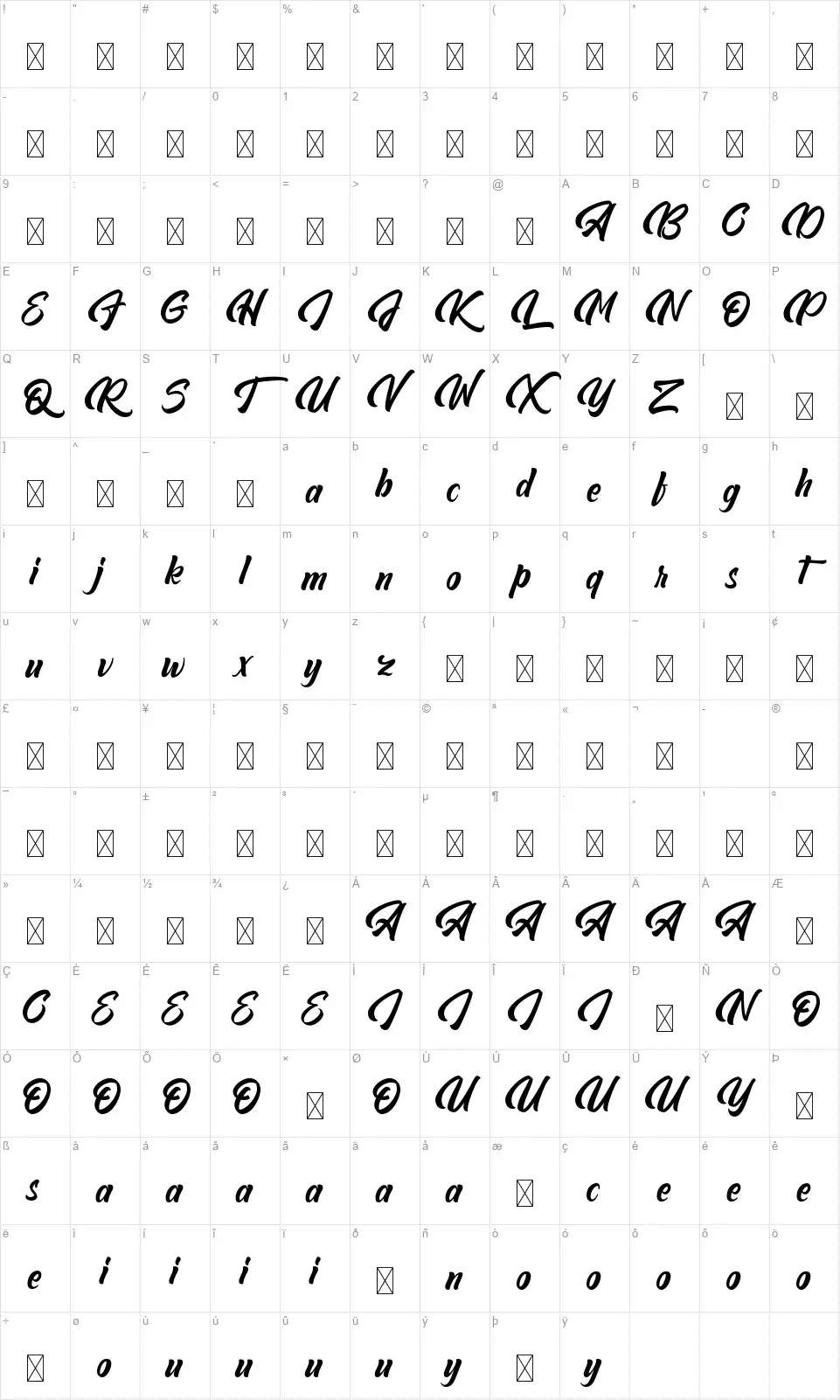 Abeganshifont character map