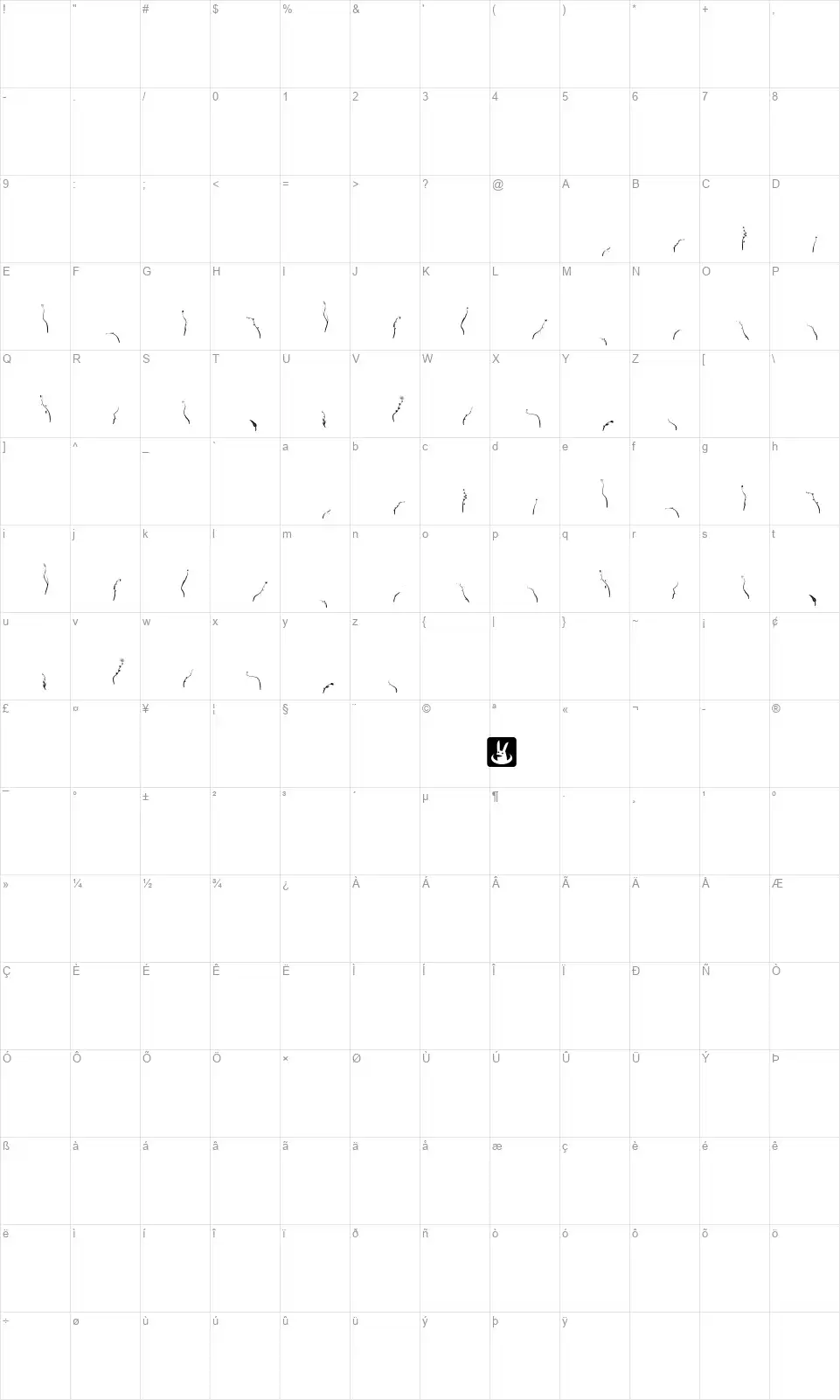 Aierbazzifont character map