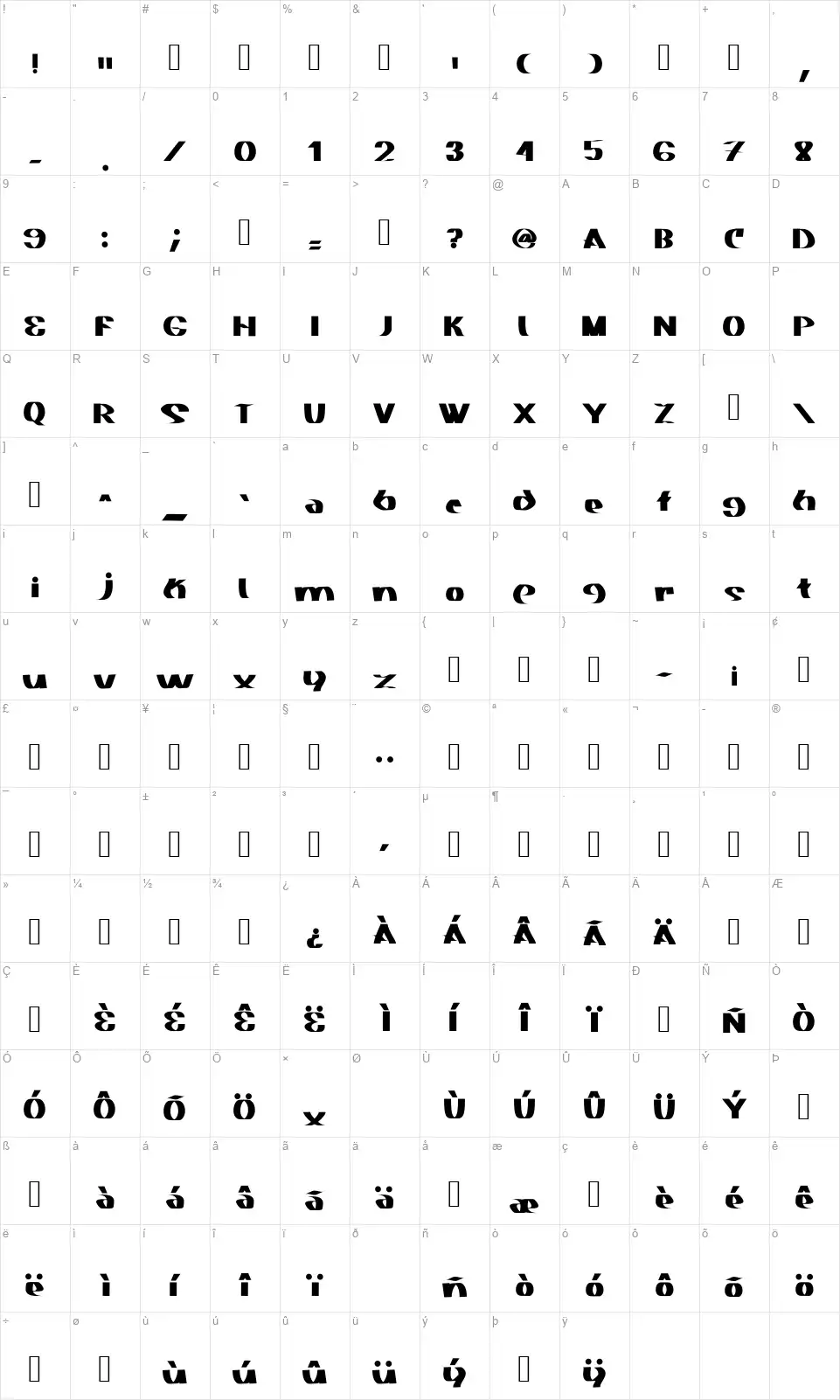 Akasicfont character map