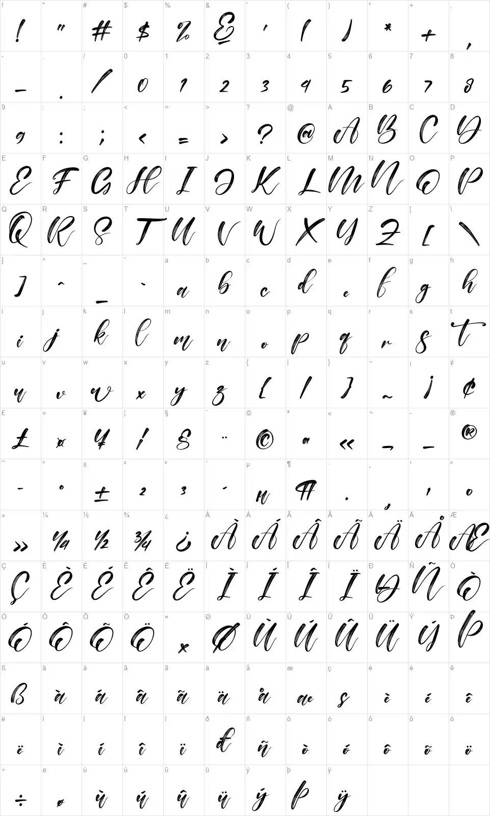 Alisabela Brushleyfont character map