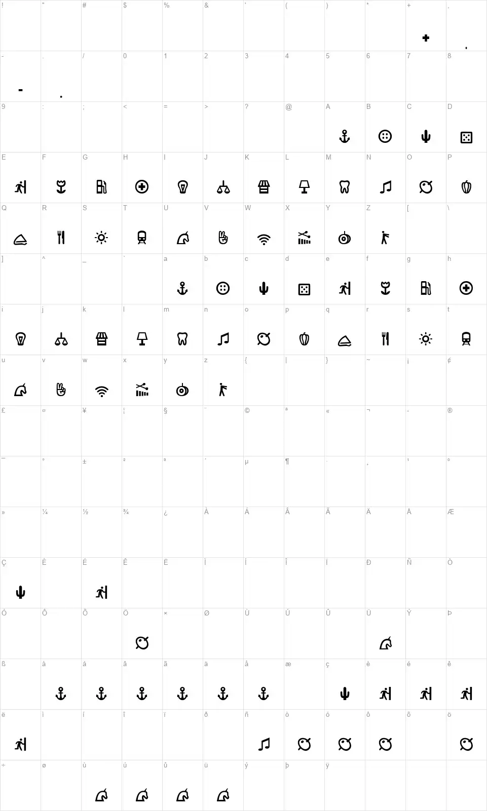 Ancla Alphabetfont character map