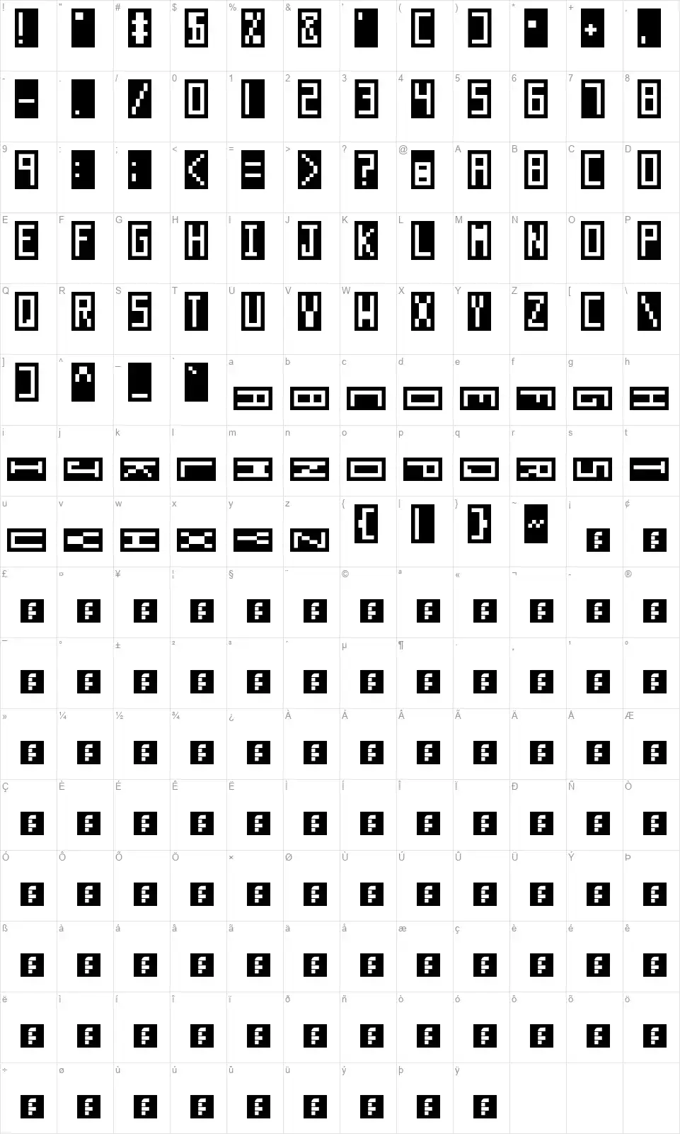 Anti-Digitalfont character map