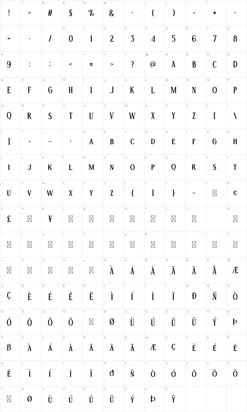 Apprentice Mappa dei caratteri Apprenticefont character map