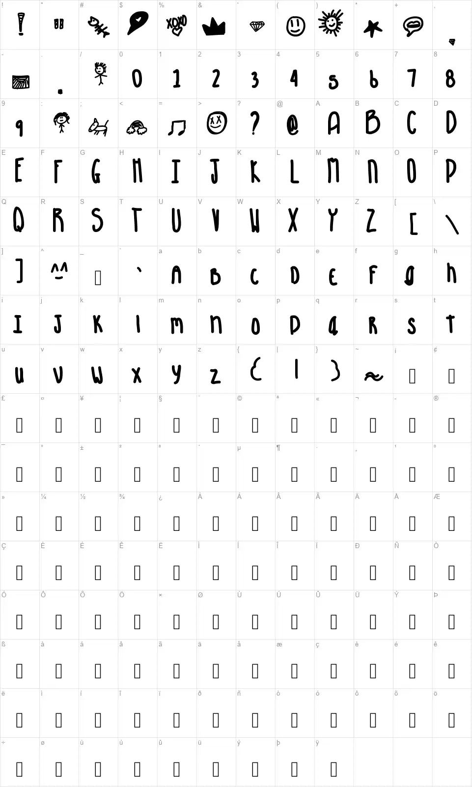 Aquariousfont character map