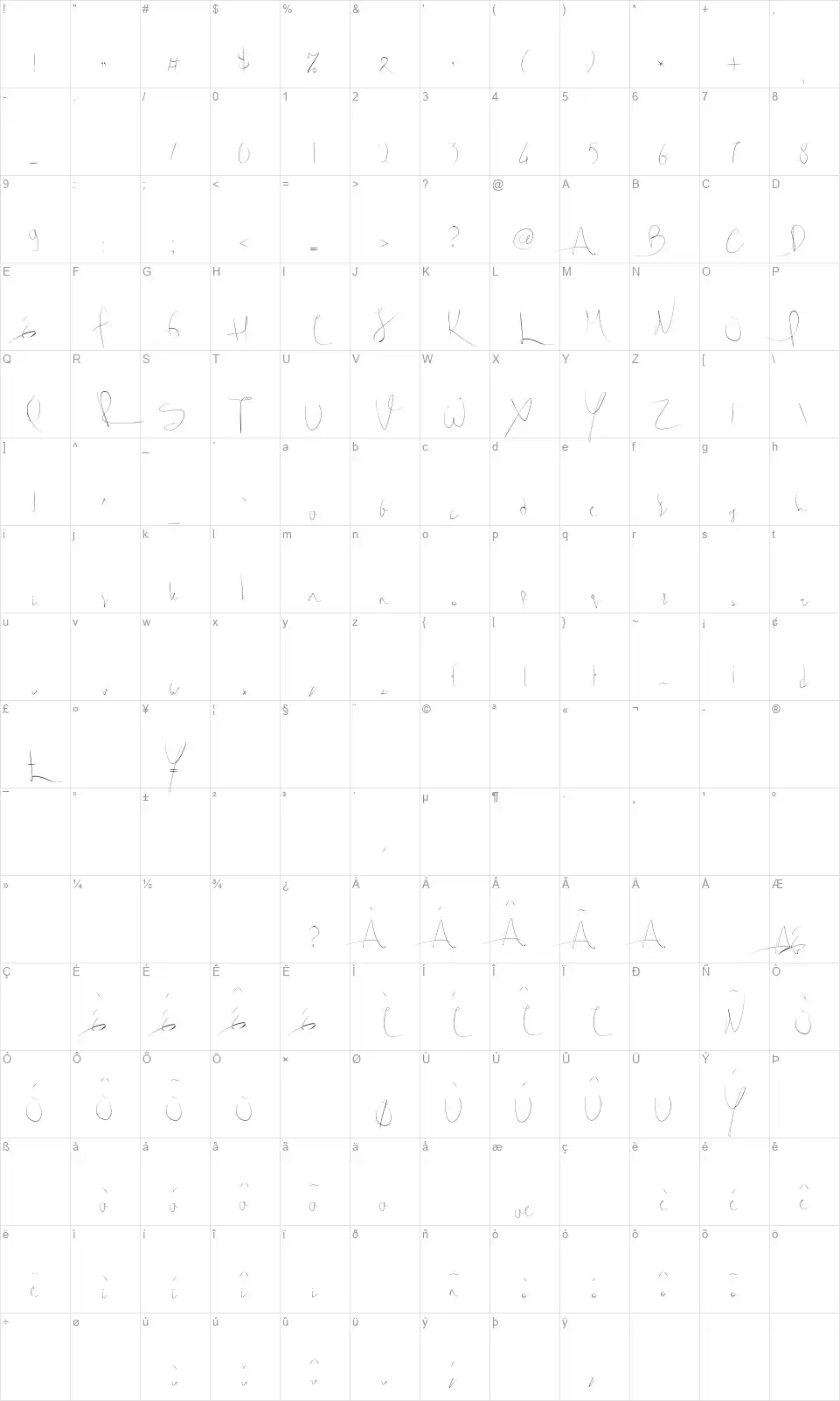 Ashley Jarrowfont character map