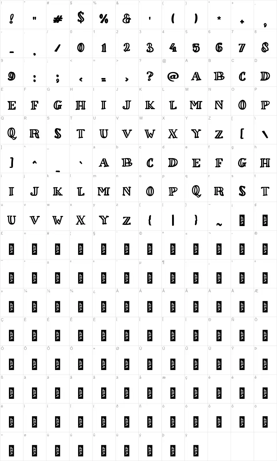 b Bimbelfont character map