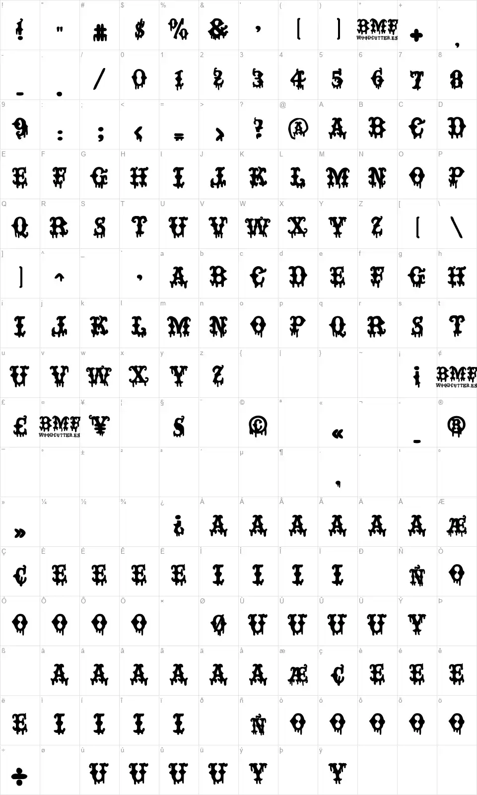 Bad Mother Fuckerfont character map