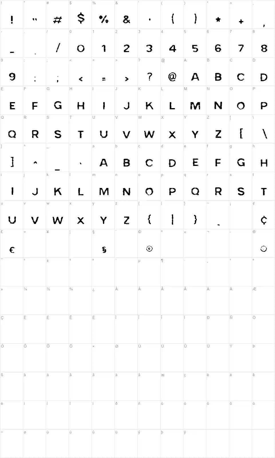 Bad Skizofffont character map