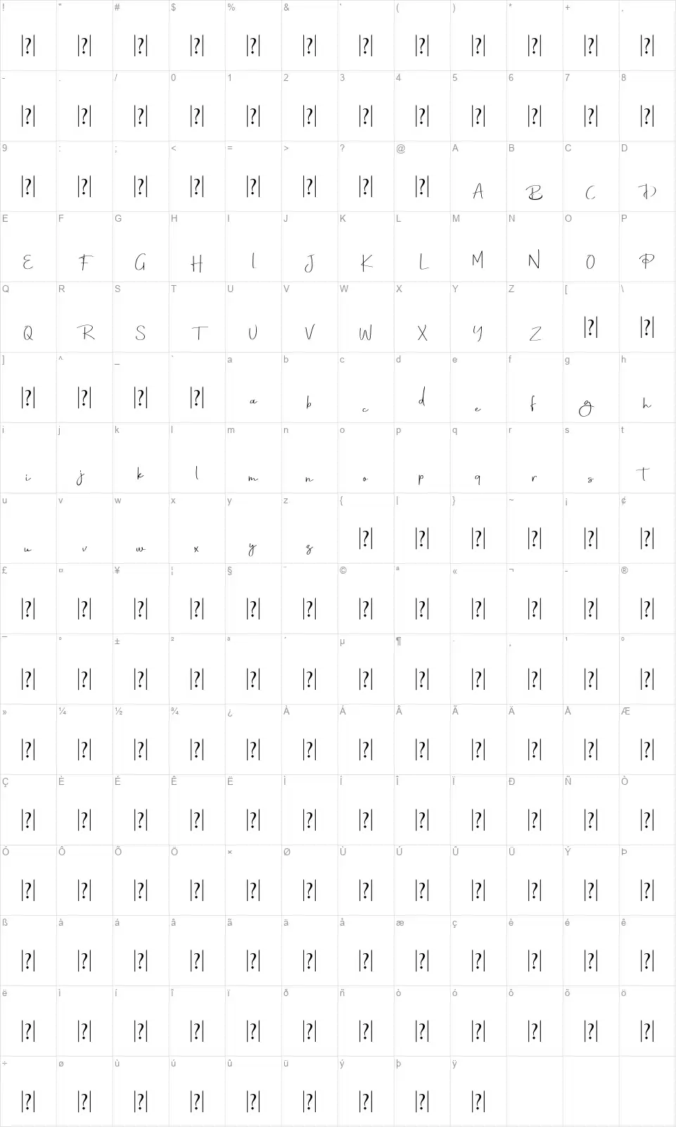 Ballegriafont character map