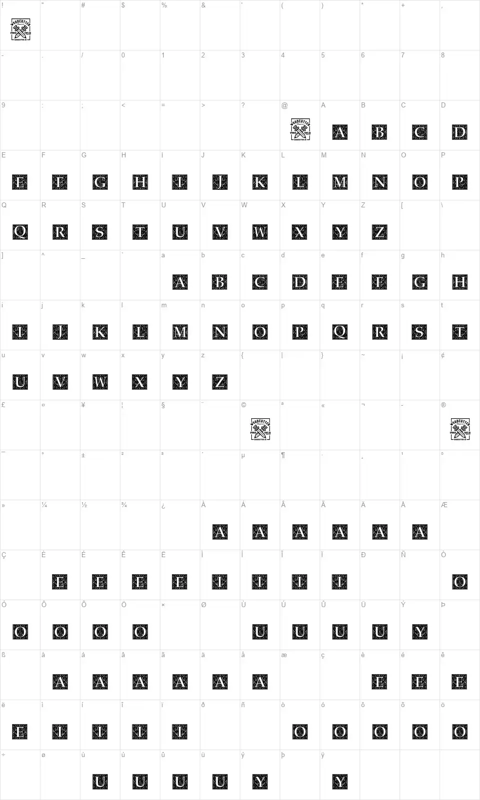 Baroque Explosionfont character map