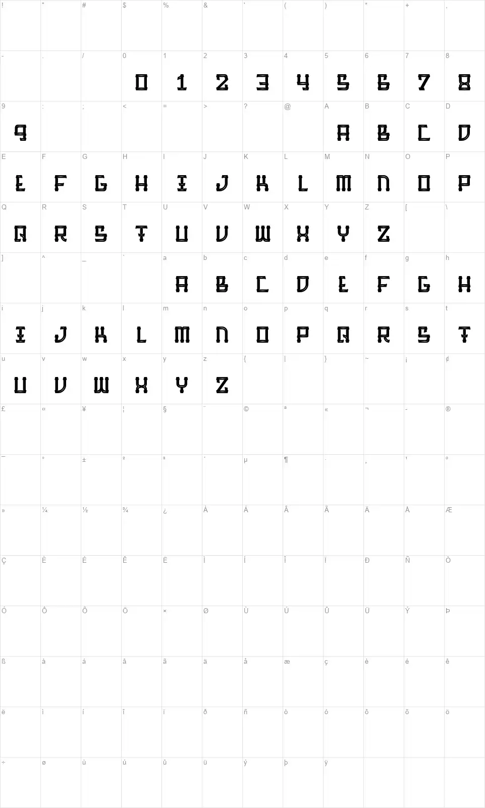 Barquefont character map