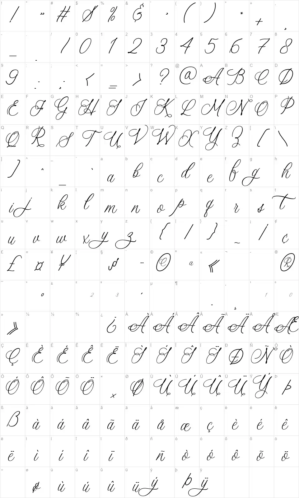 Beautiful Marryfont character map