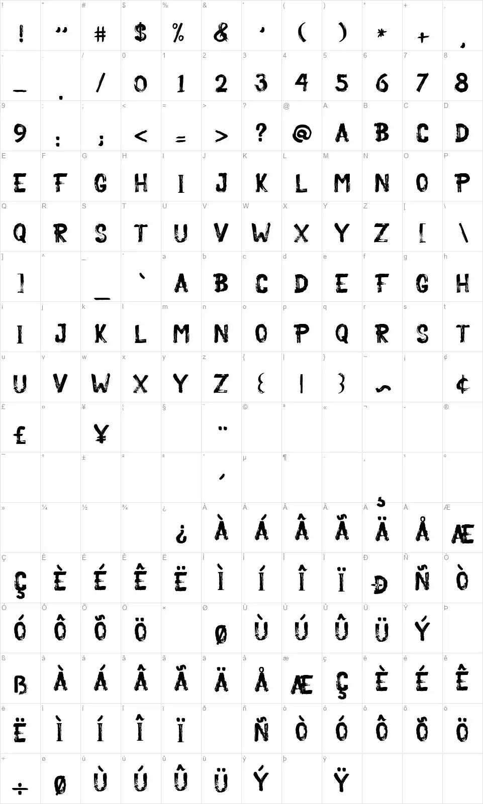 Becka brushfont character map