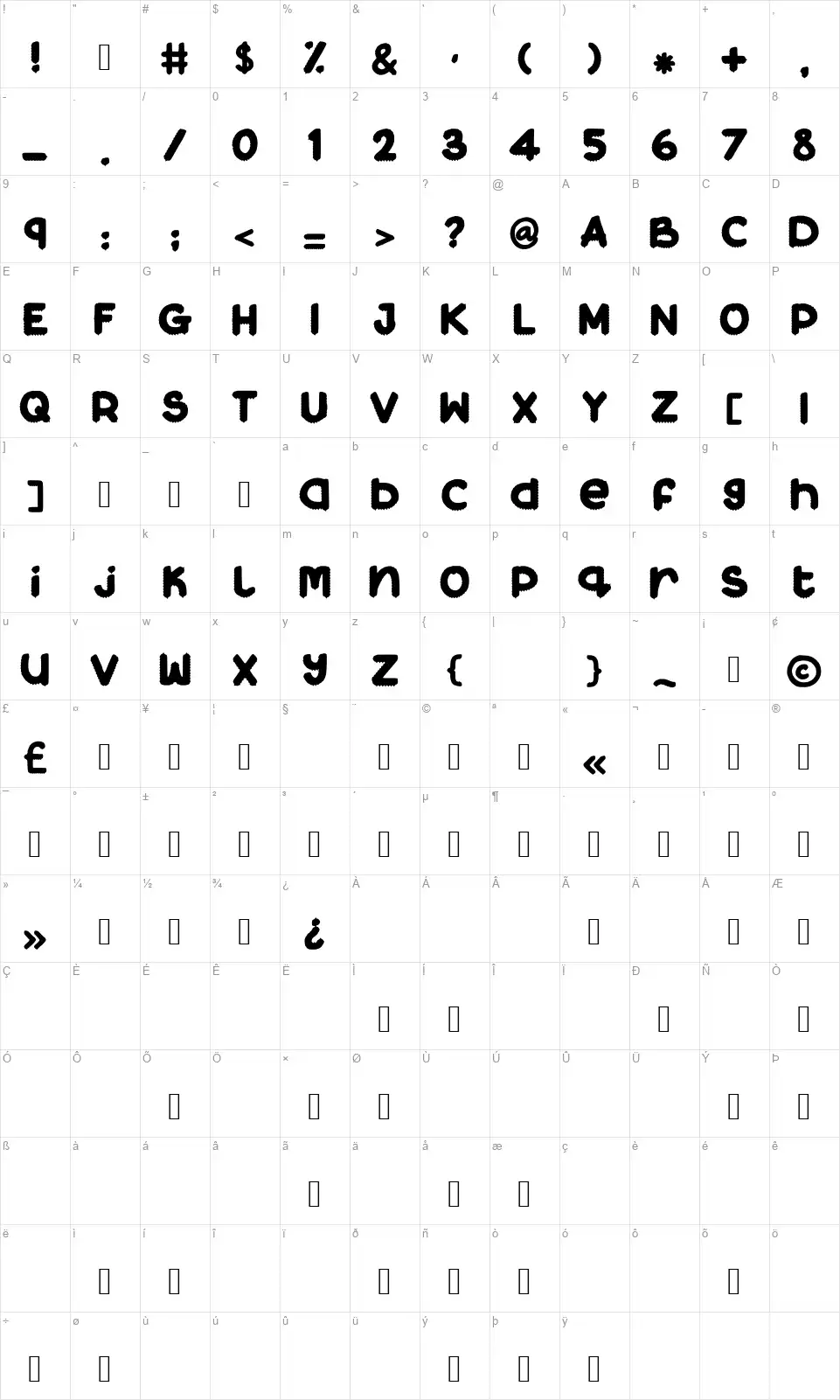 Bee Your Shelffont character map