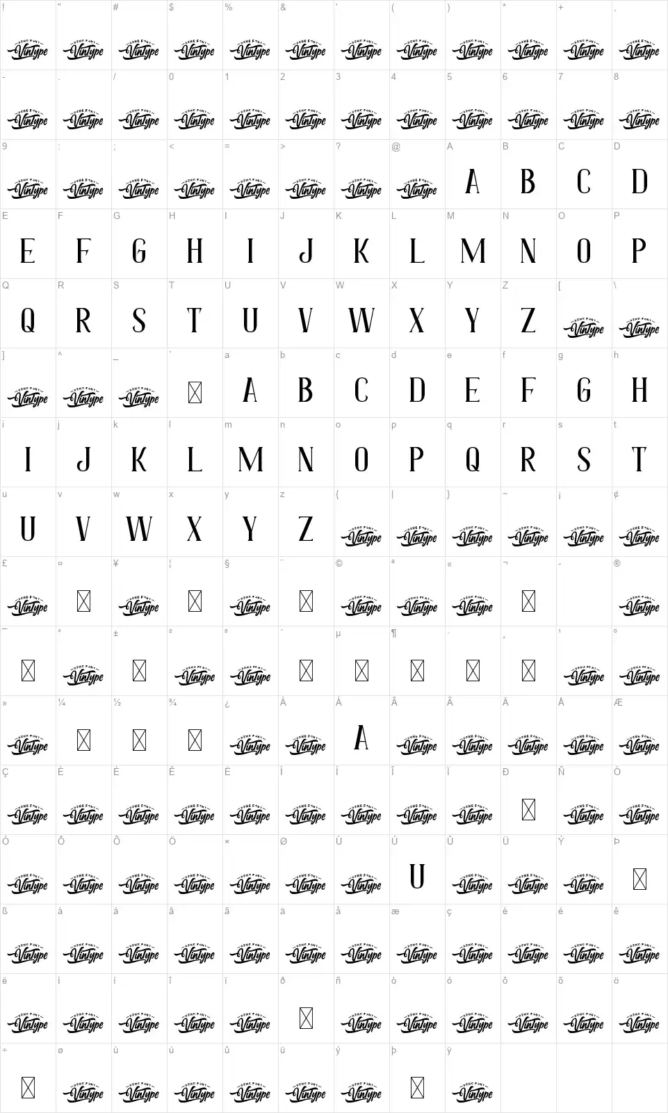 Beige Wavefont character map