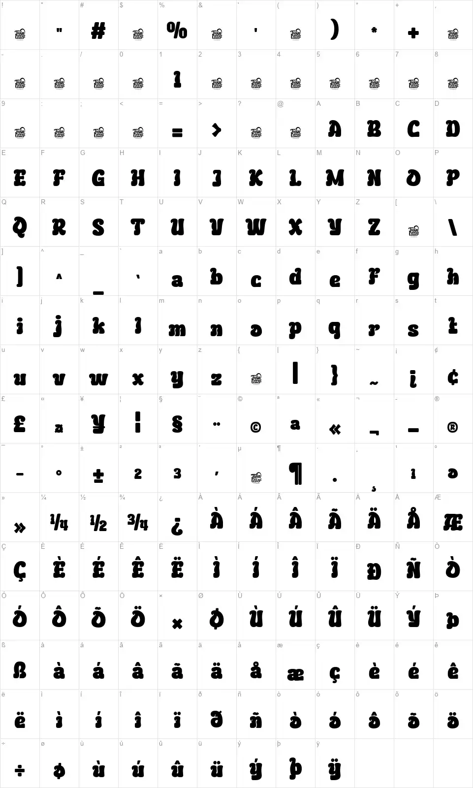 Bekurifont character map