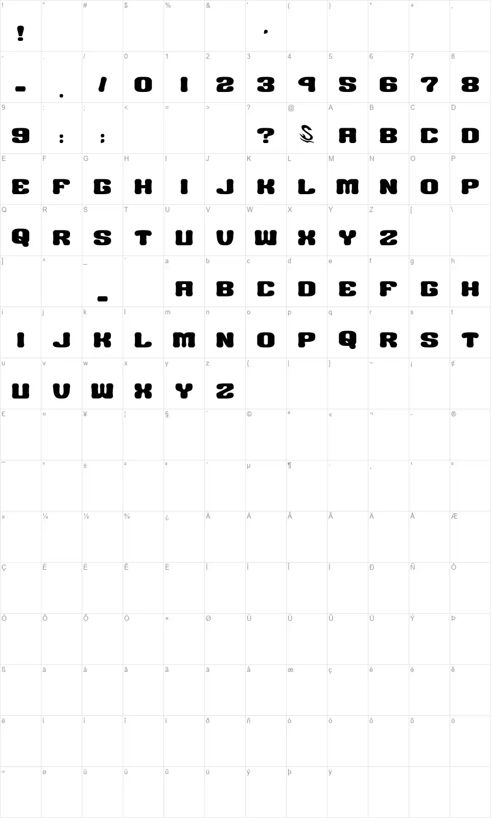 Big Burger Gfont character map