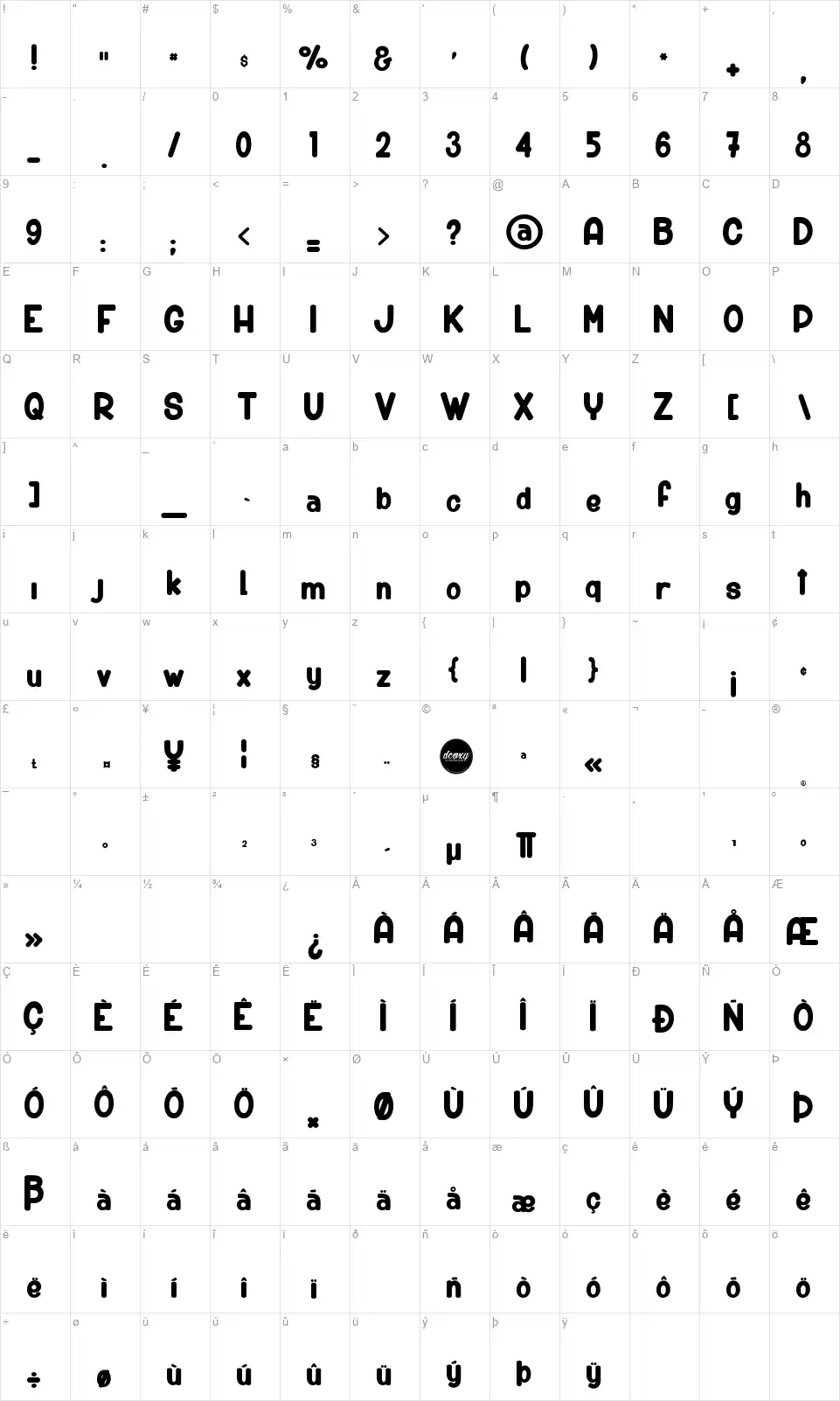 Big Car Short Gunfont character map