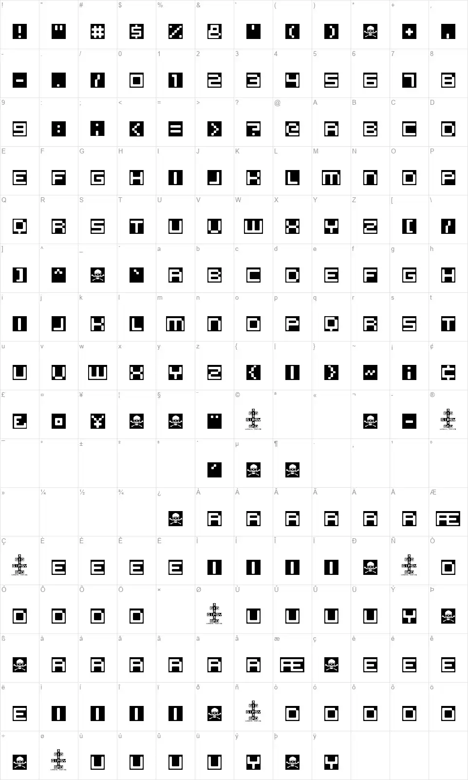 Big Gipsy Brofont character map
