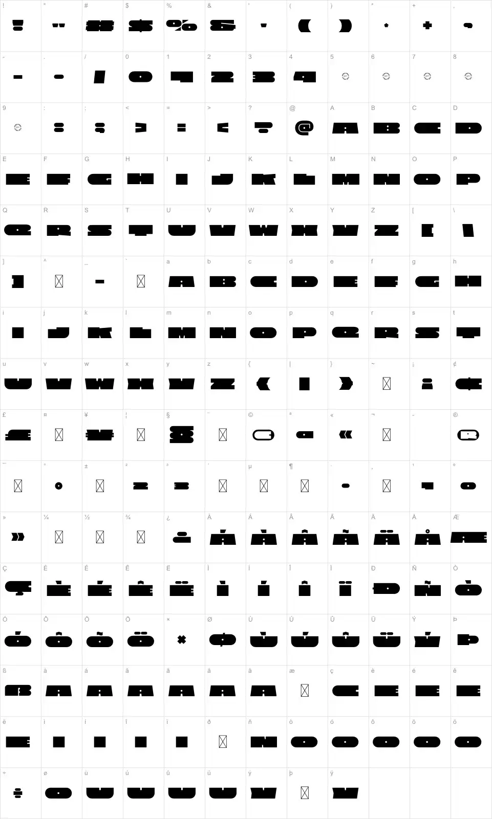Bigtrofont character map