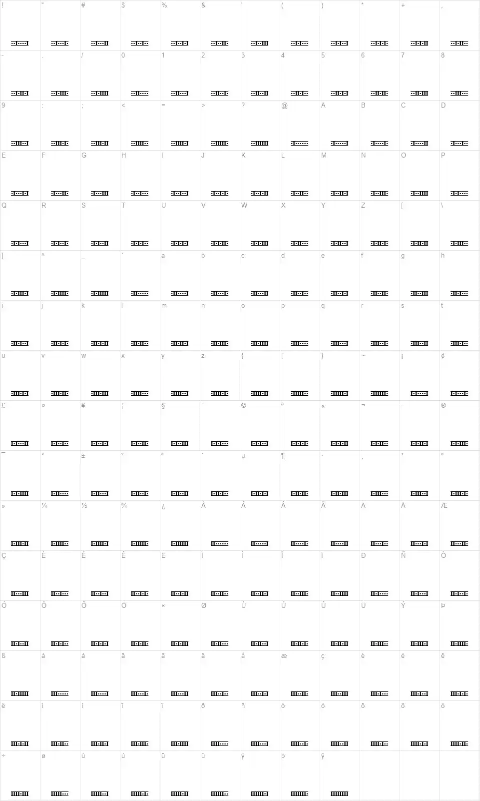 Binaryfont character map
