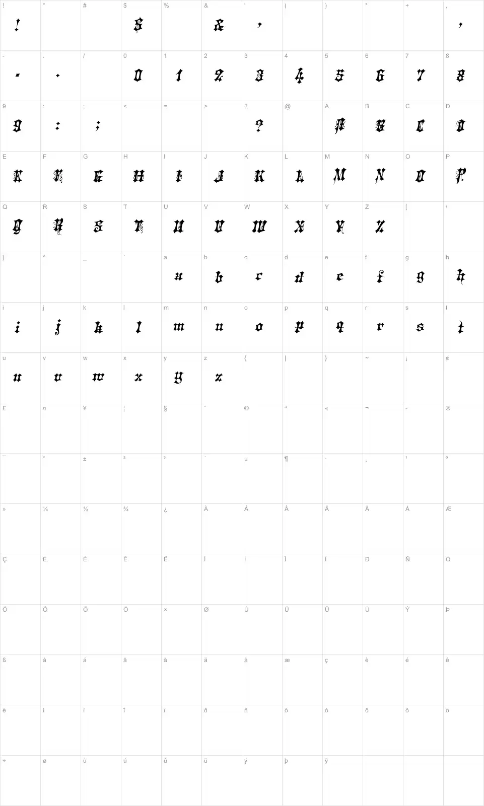 Black Ornamented, No. 538font character map