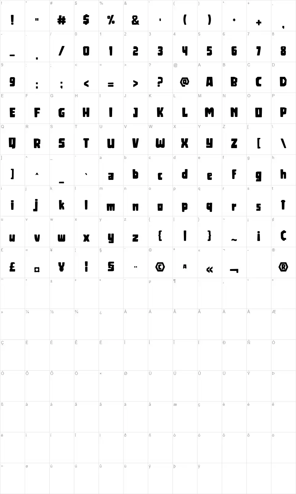 Blackhoodfont character map
