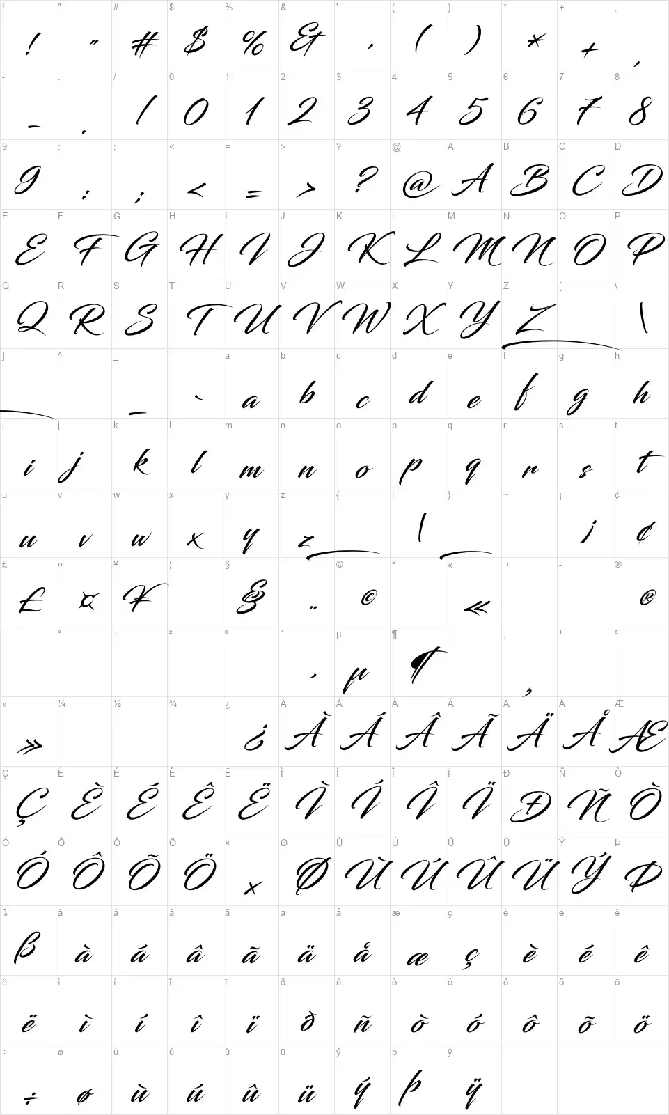 Blackswordfont character map