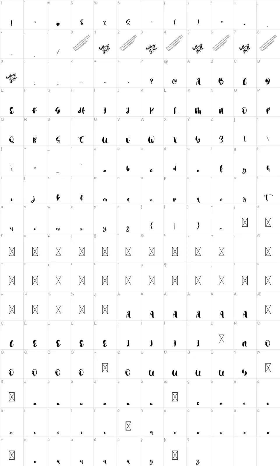 Bluishstonefont character map