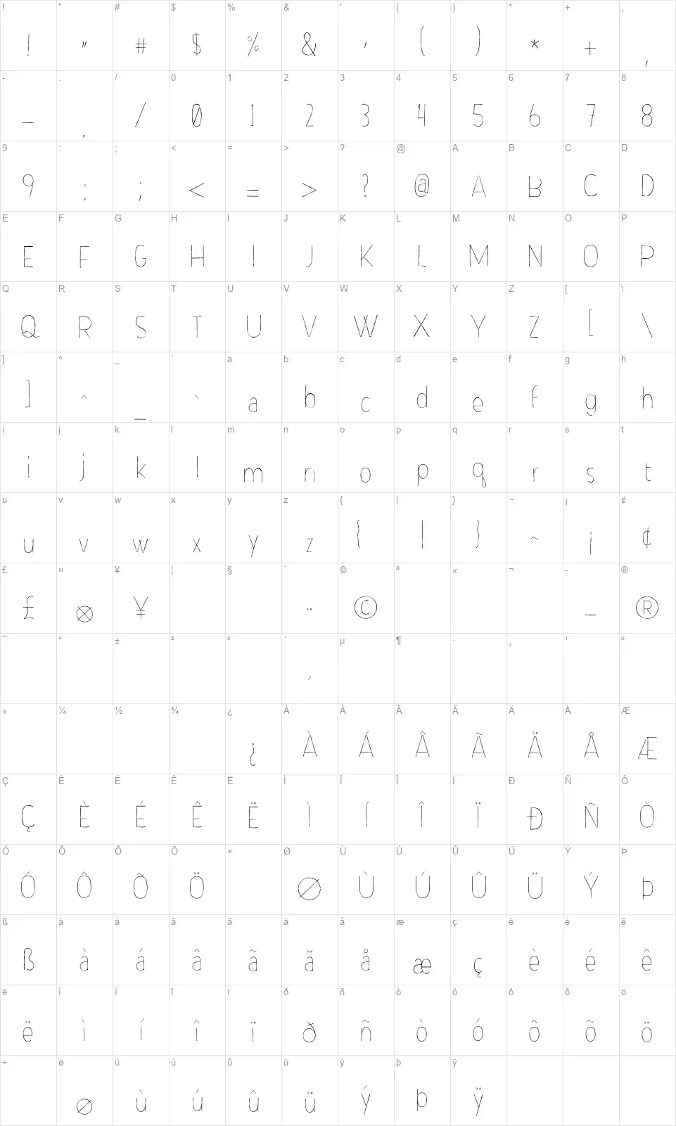 Bobby Corwinfont character map