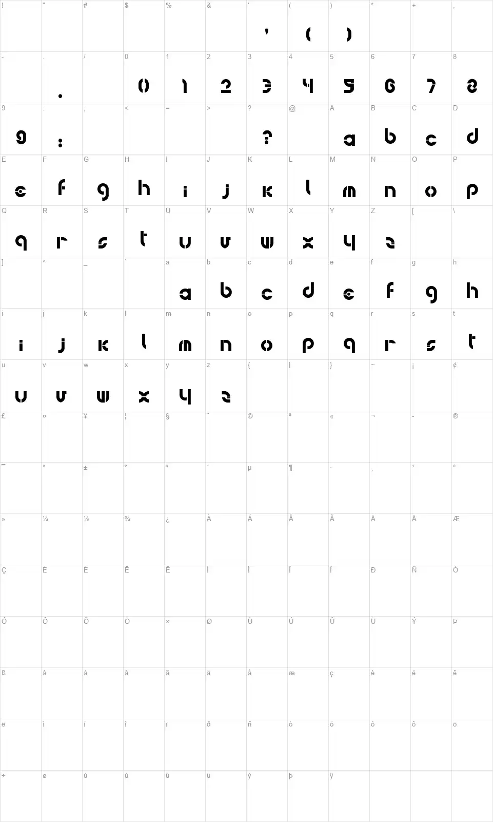 Bohemicafont character map