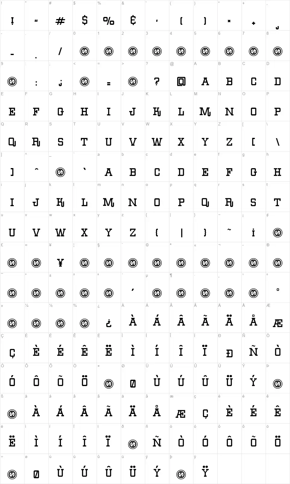 Boiled Denimfont character map