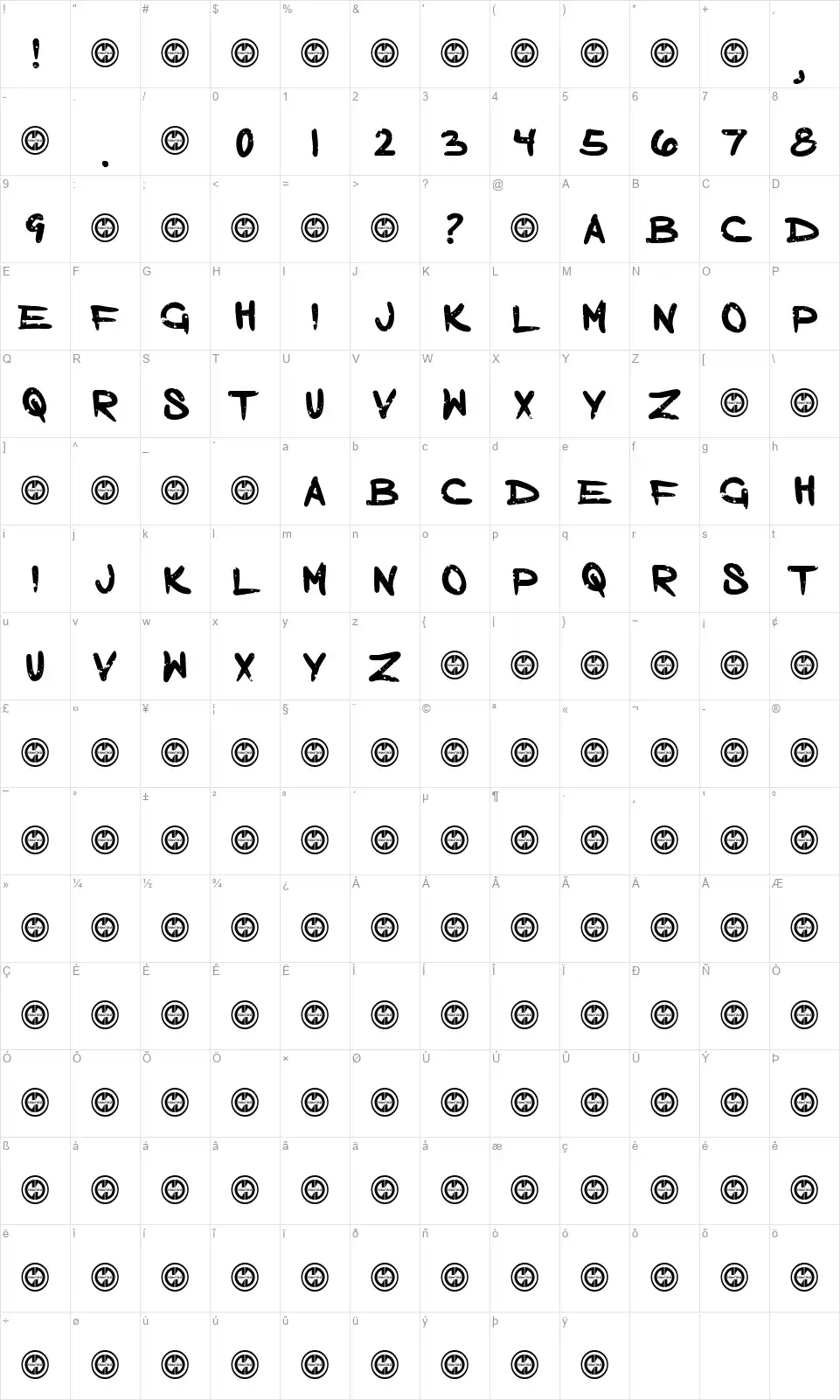 Born a Sinnerfont character map