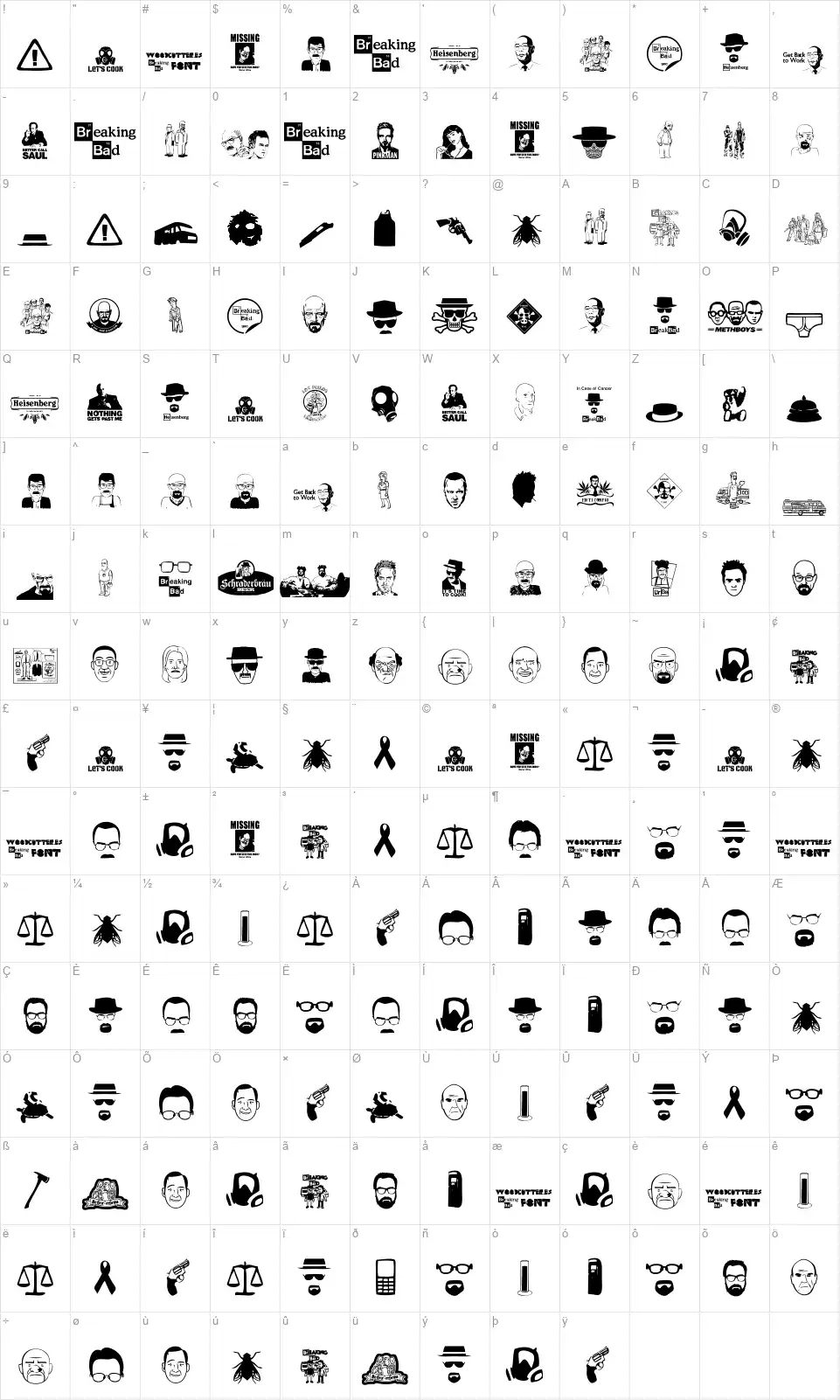 Breaking Badfont character map
