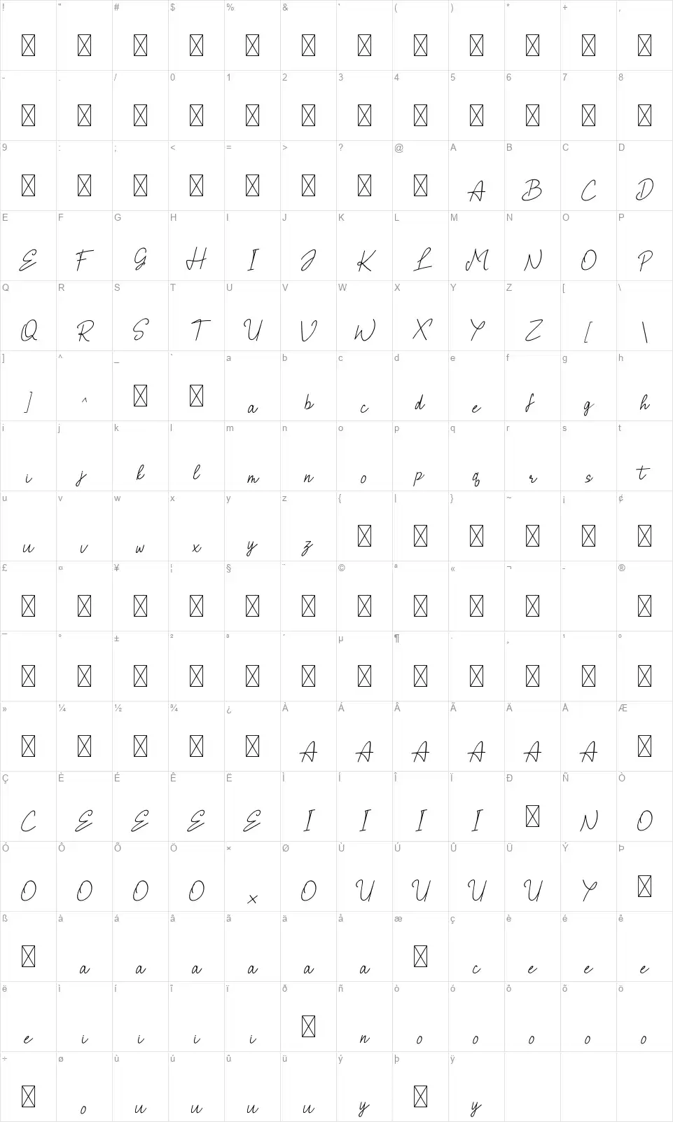 Briellefont character map