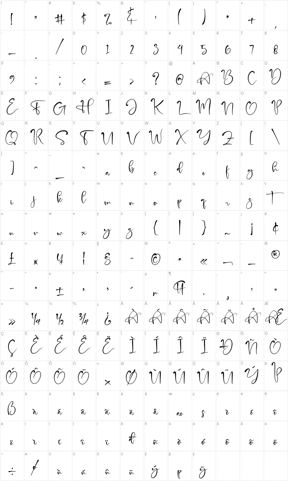 Bright Freshfont character map