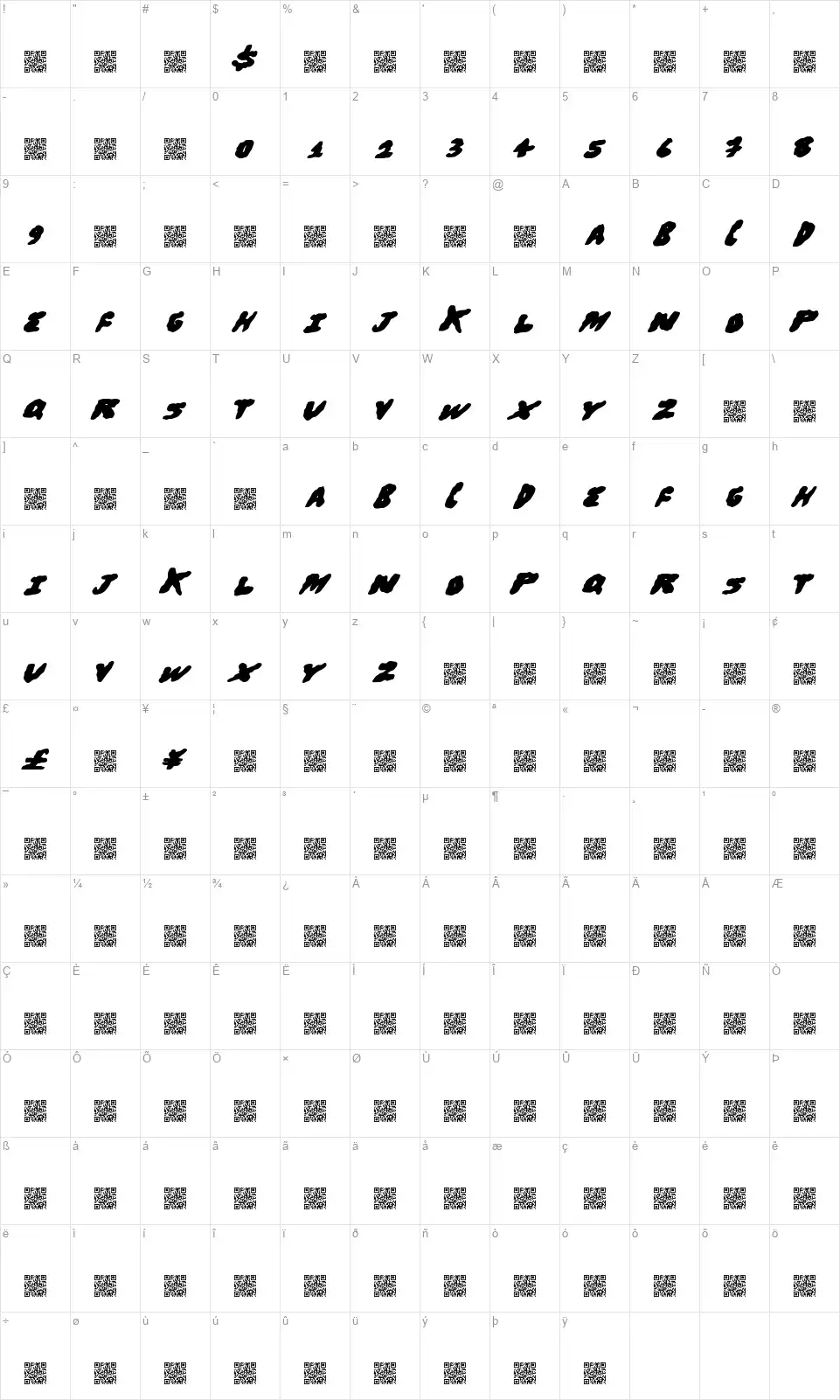 Bro Hugsfont character map