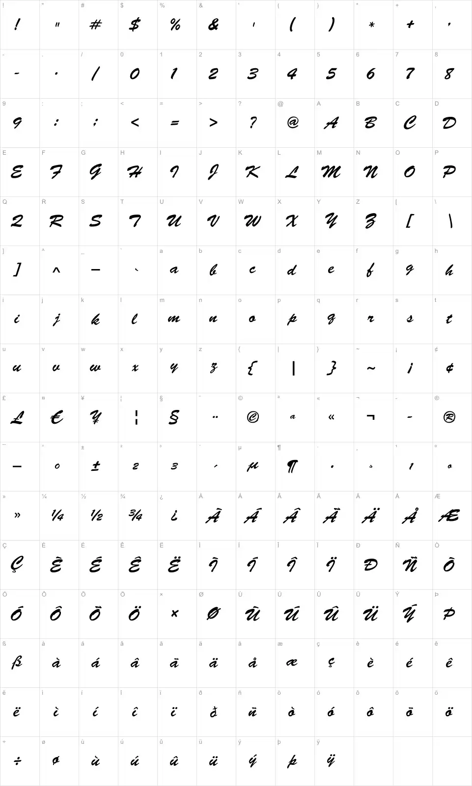 Brush Script Mappa dei caratteri Brush Scriptfont character map