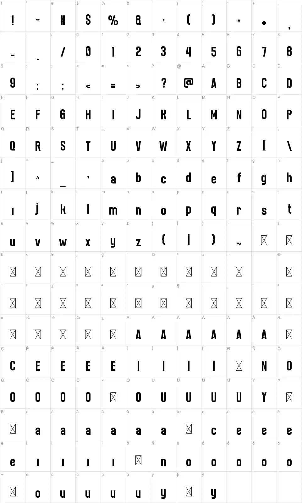 Brutexfont character map