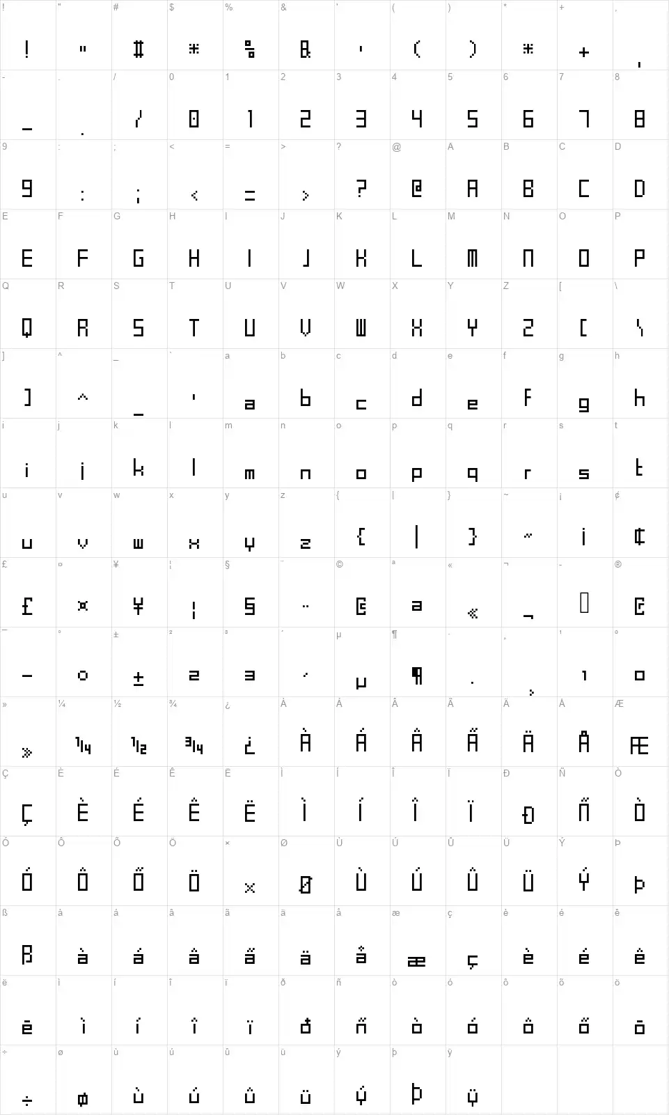 BSquarefont character map