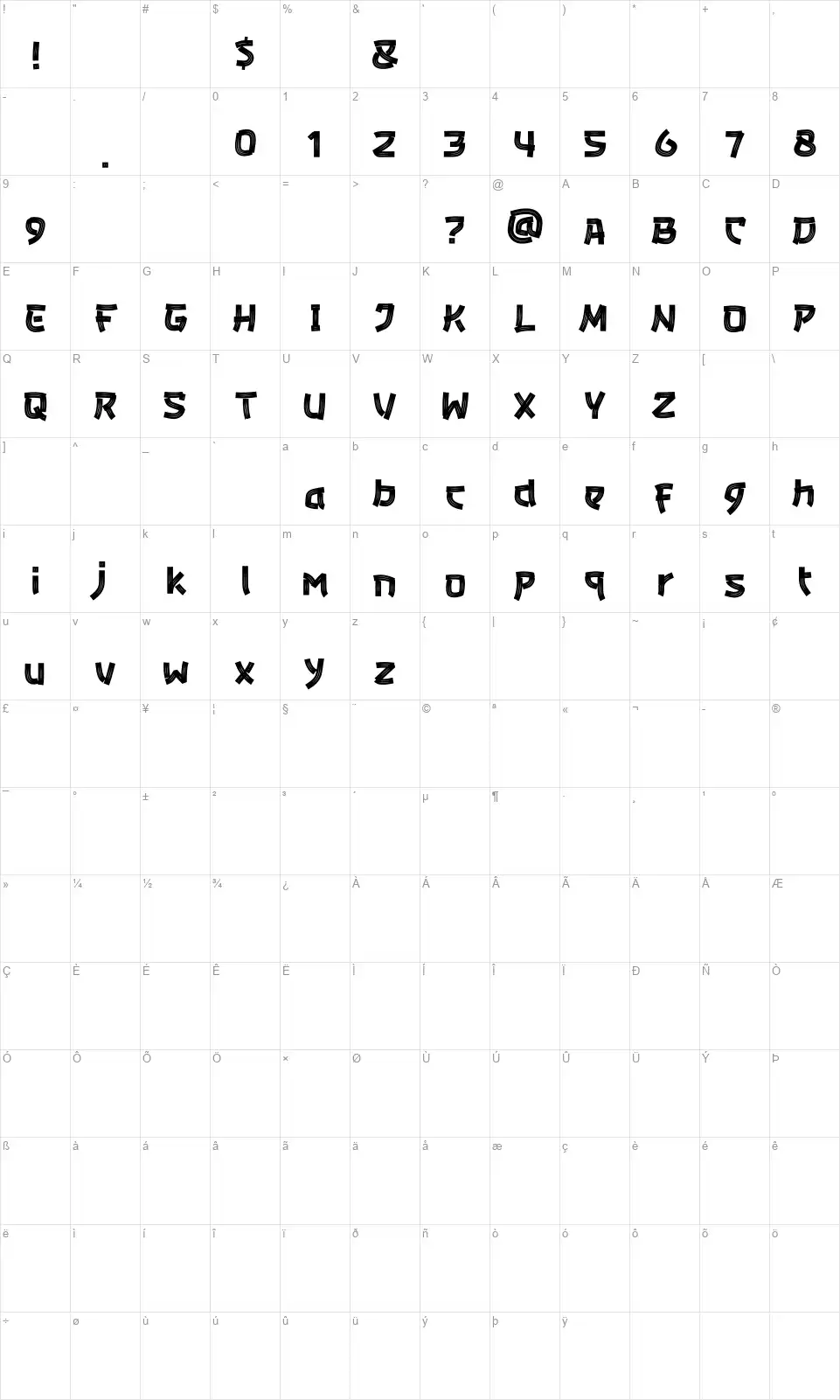 Bunkasaifont character map