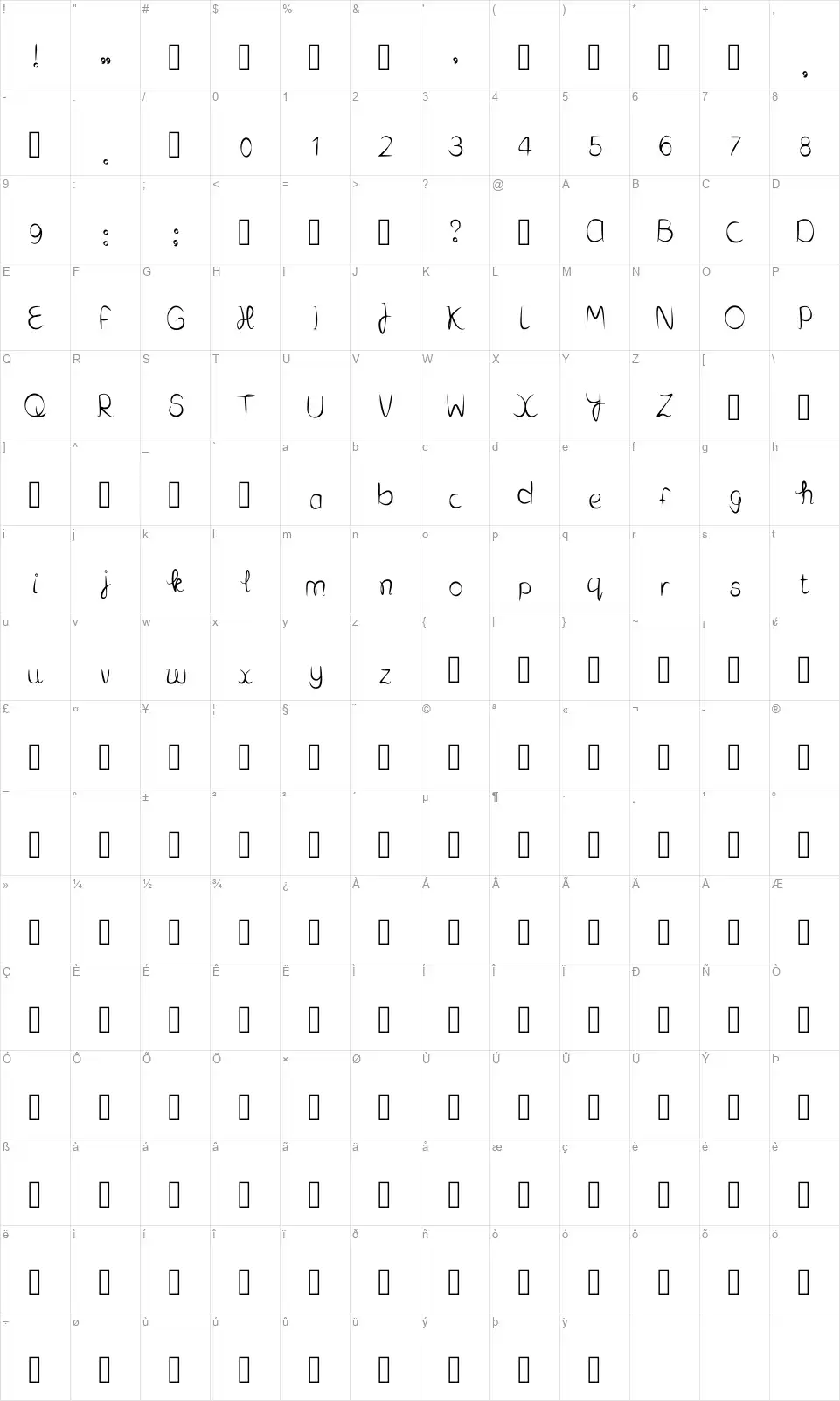 But First Lovefont character map