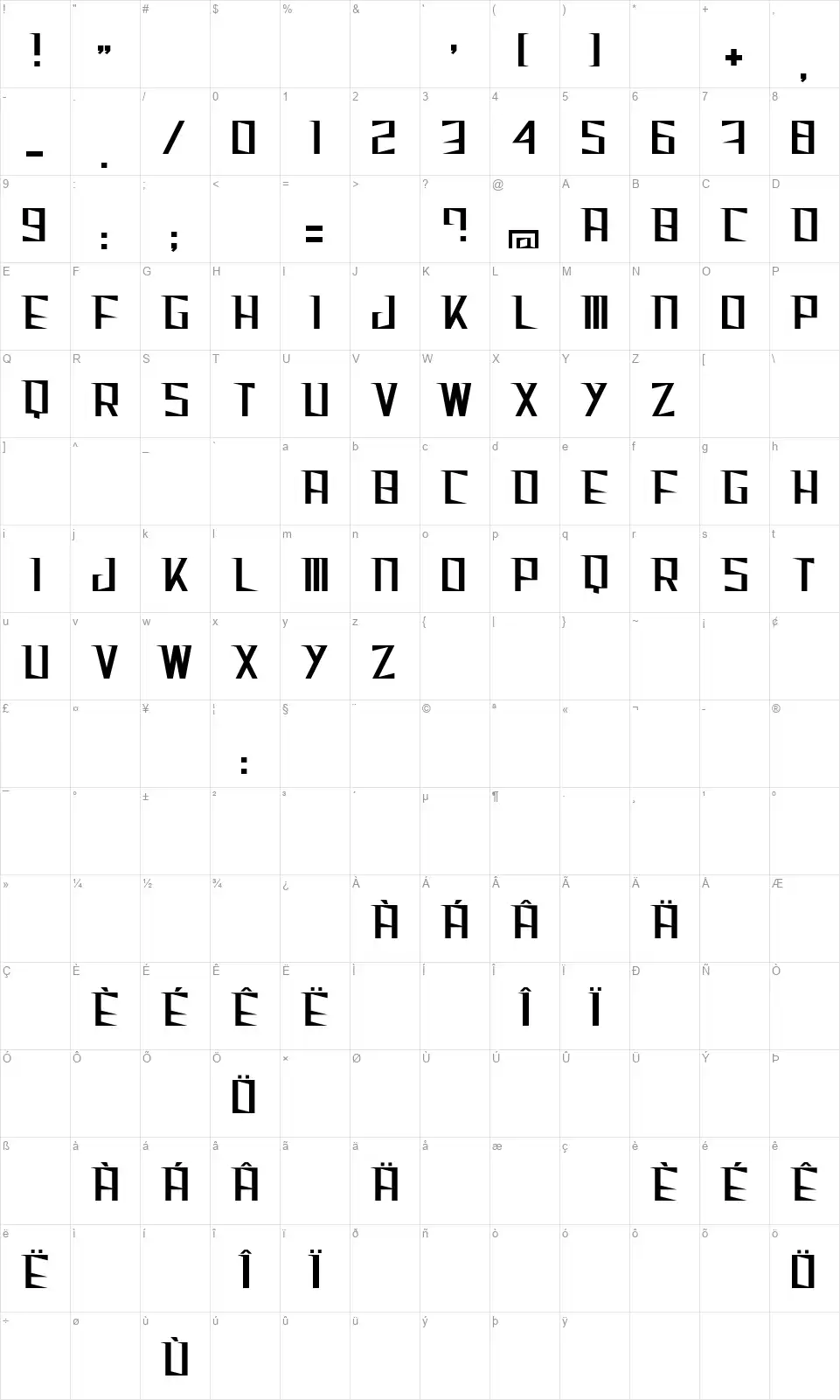Cactusfont character map