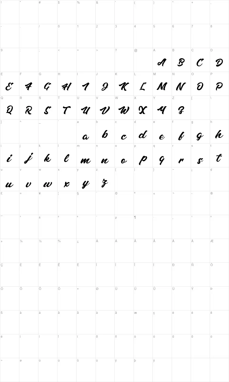 Calksfont character map