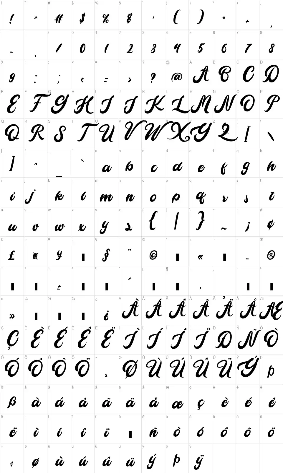 Cameliyafont character map