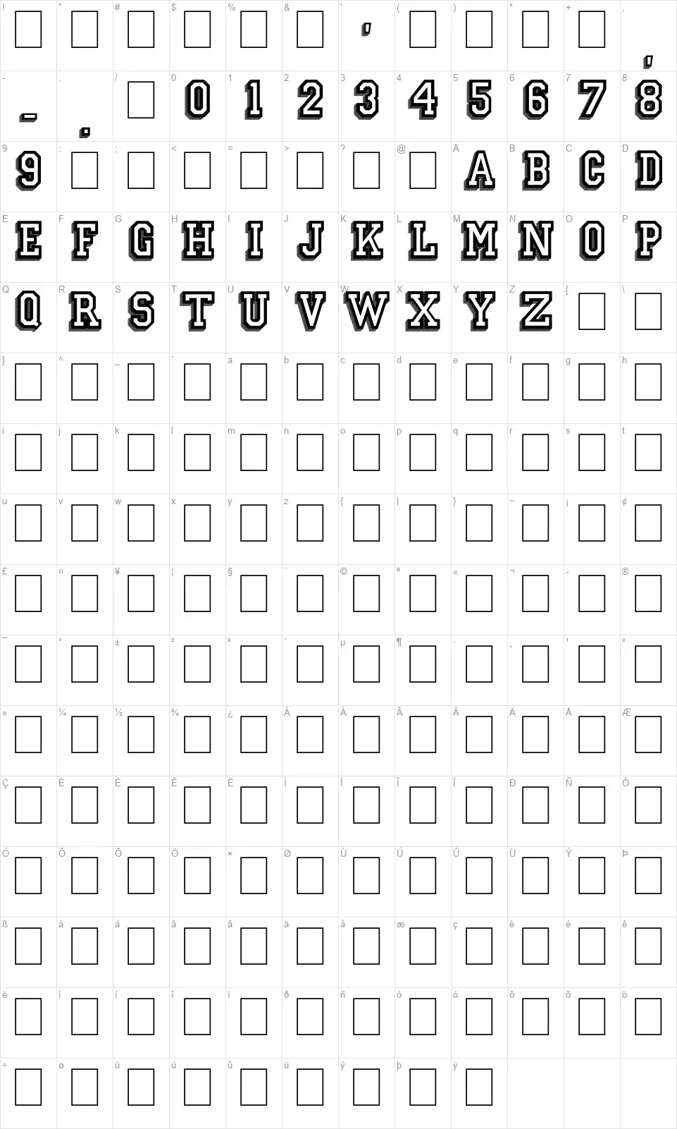 Campus Relieffont character map