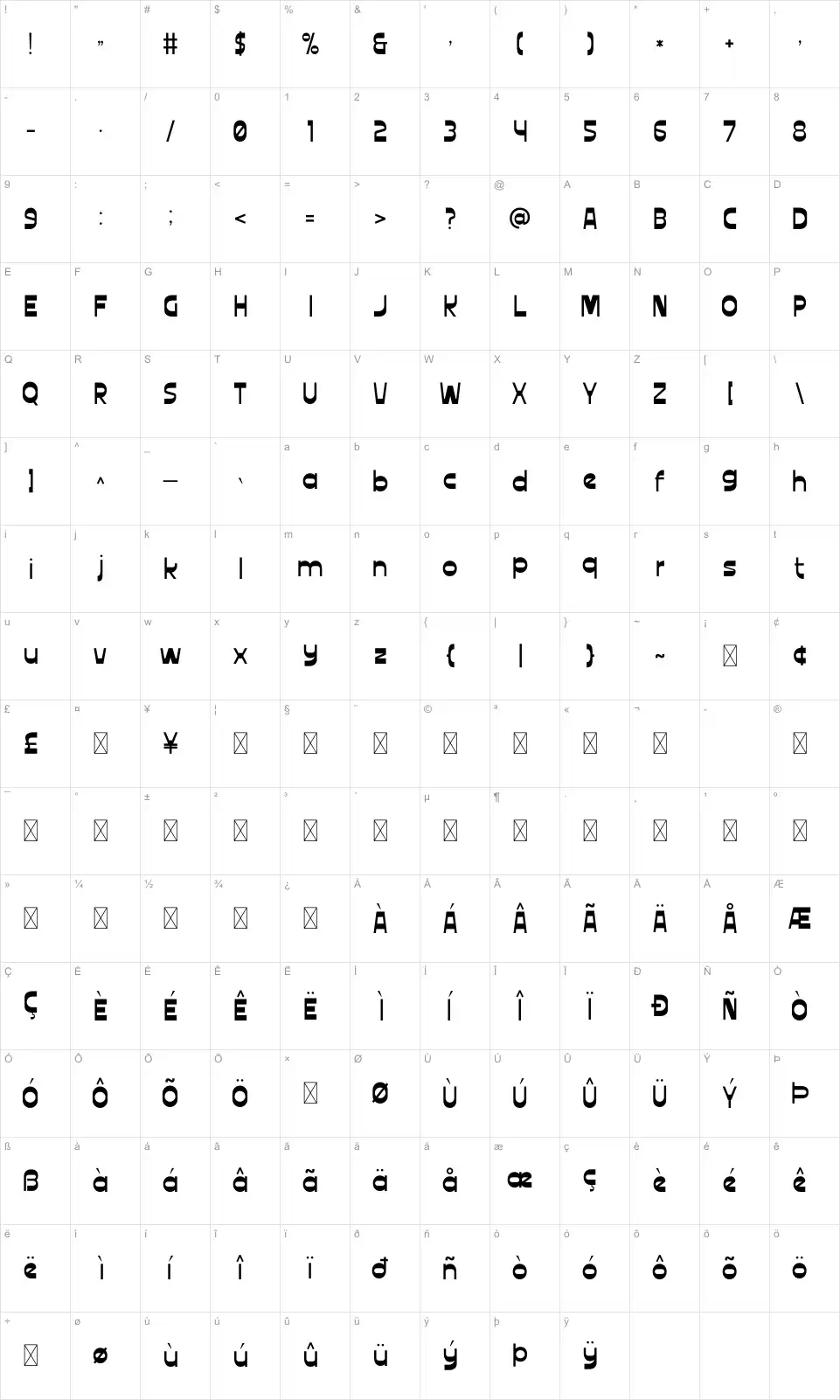 Casanafont character map