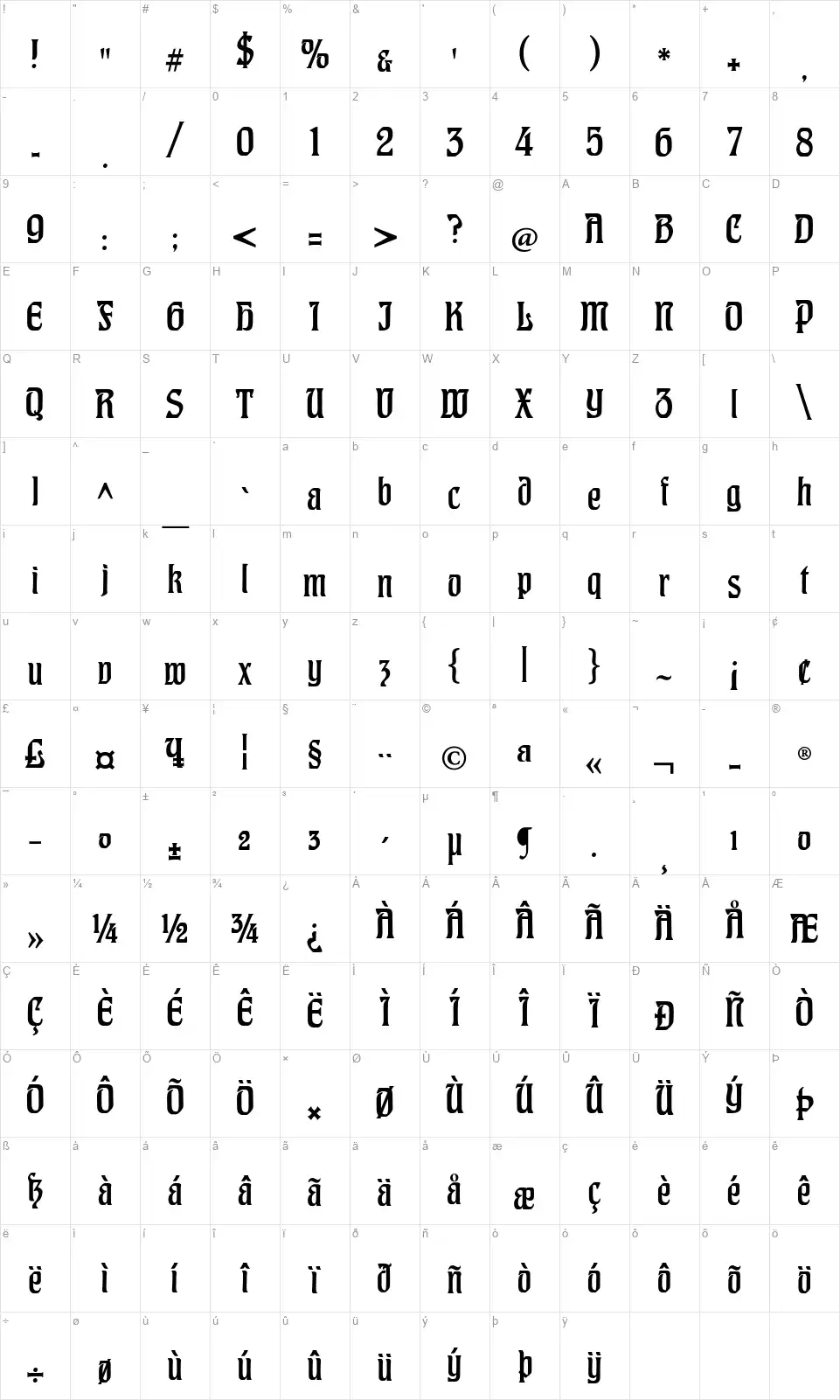 CAT Hohenzollernfont character map